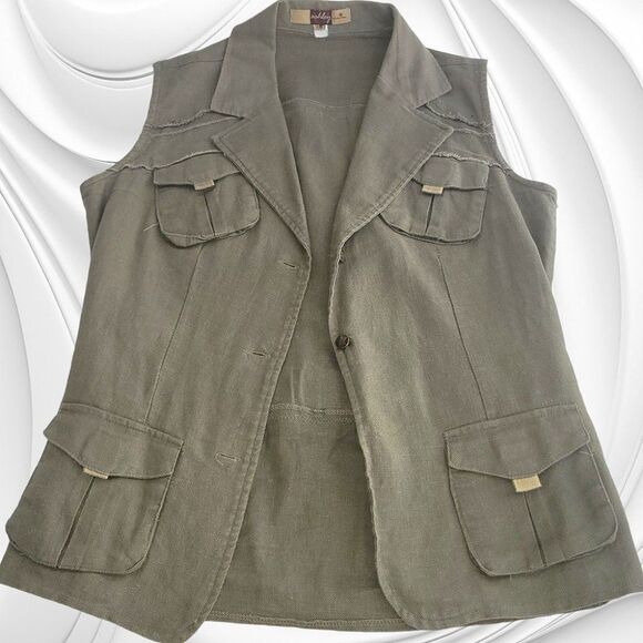 Ashley linen olive 2pc sleeveless capri pants set - Picture 6 of 7